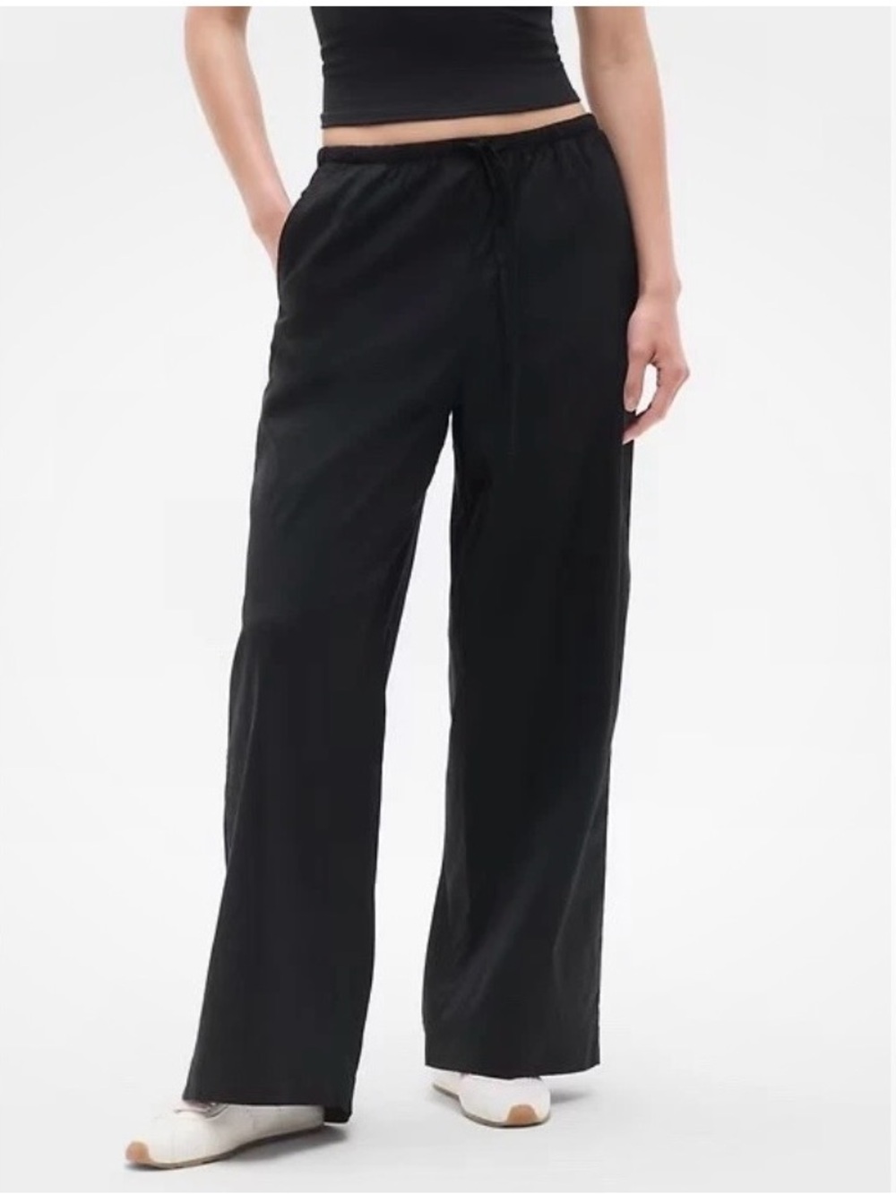 Athleta Black Wide-Leg Drawstring Pants Large Petite